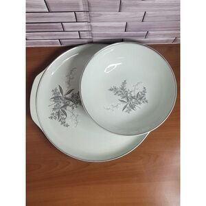 Lady Empire Permacal Serving Platter and Large Round Serving  Bowl  Mid Century